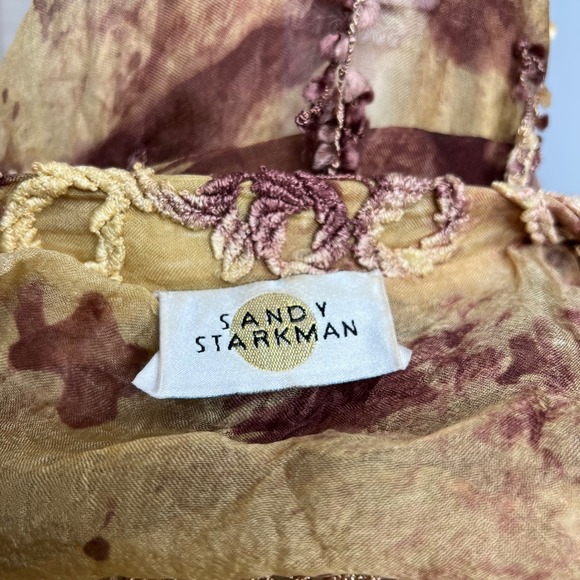 Sandy Starkman Tassle Applique Blouse Button Front Women's Size Medium Brown/Tan - Picture 9 of 9